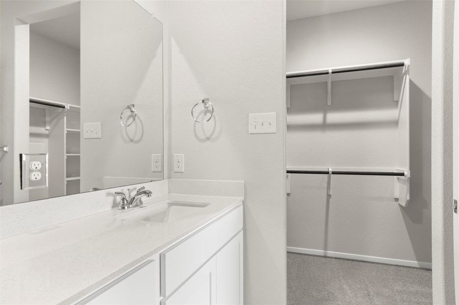 Bathroom featuring vanity and a walk in closet Bathroom featuring vanity and a walk in closet