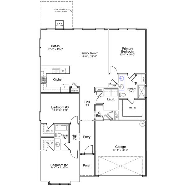 2D floor plan layout of this home in Fairway Woods at Wyboo, Manning, SC (Image 5).