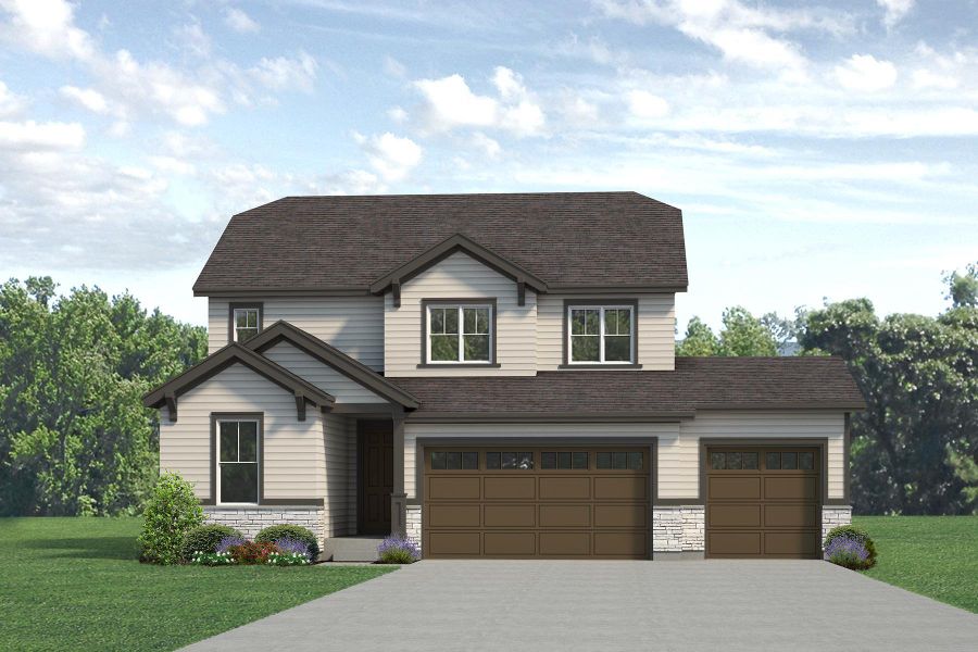 Representative exterior photo of a completed home built from the Jansen by Risewell Homes in Highlands Preserve, Mead, CO (Image 20).