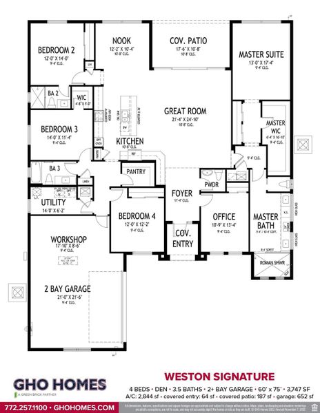 2D floor plan layout for the Weston Signature by GHO Homes in High Pointe, Vero Beach, FL (Image 5).