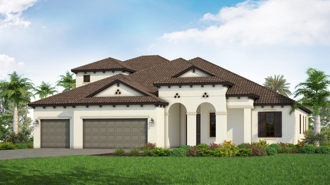 Front exterior of a new home in SkySail Real Estate and Homes for Sale in Naples, FL - Neal Communities, Naples, FL, highlighting curb appeal (Image 18). Front exterior of a new home in SkySail Real Estate and Homes for Sale in Naples, FL - Neal Communities, Naples, FL, highlighting curb appeal (Image 18).