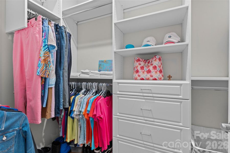 Custom closet in the primary suite.