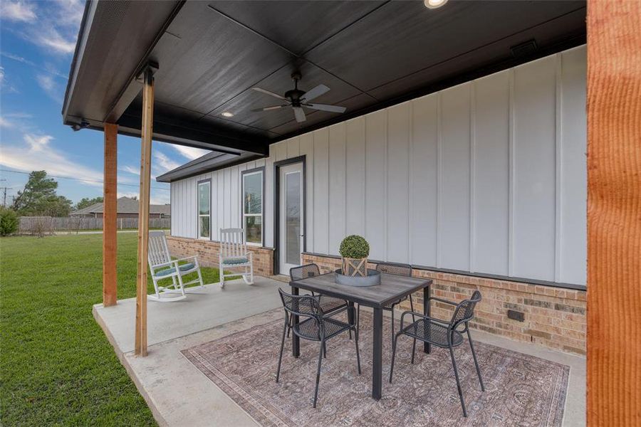 Covered patio for outdoor enjoyment.