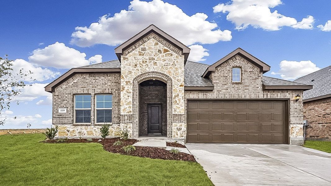 Representative exterior photo of a completed home built from the Cedarwood by D.R. Horton in Winchester Crossing, Princeton, TX (Image 1). Representative exterior photo of a completed home built from the Cedarwood by D.R. Horton in Winchester Crossing, Princeton, TX (Image 1).