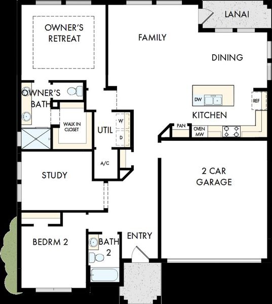 2D floor plan layout of this home in Waterset Bungalow Series, Apollo Beach, FL (Image 2). 2D floor plan layout of this home in Waterset Bungalow Series, Apollo Beach, FL (Image 2).