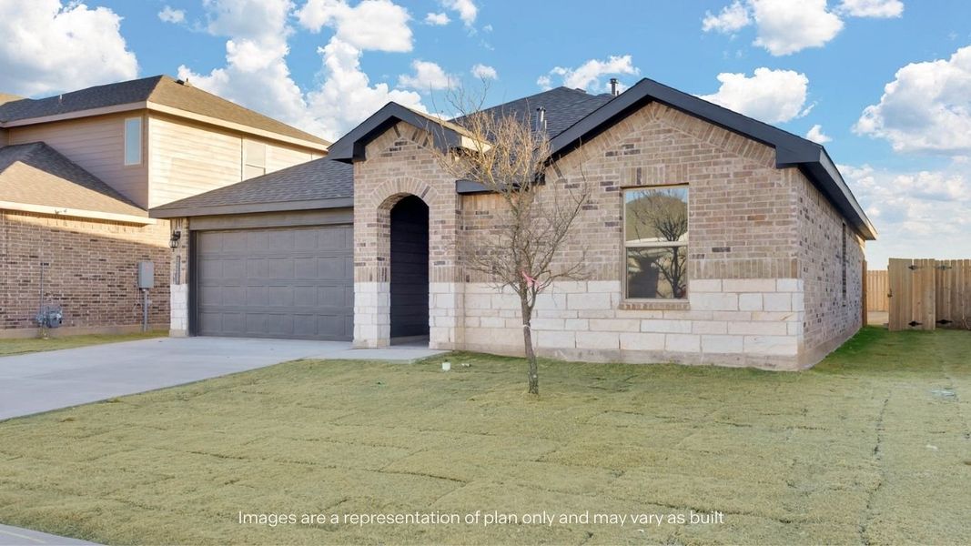 Front exterior of a new home in Allen Farms, Lubbock, TX, highlighting curb appeal (Image 2). Front exterior of a new home in Allen Farms, Lubbock, TX, highlighting curb appeal (Image 2).
