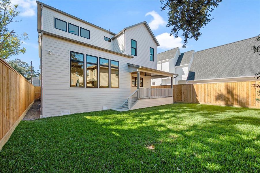 Great size backyard with covered porch