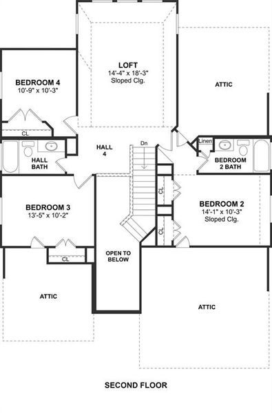 The Sawyer II floor plan by K. Hovnanian Homes. 2nd floor shown. *Prices, plans, dimensions, features, specifications, materials, and availability of homes or communities are subject to change without notice or obligation.