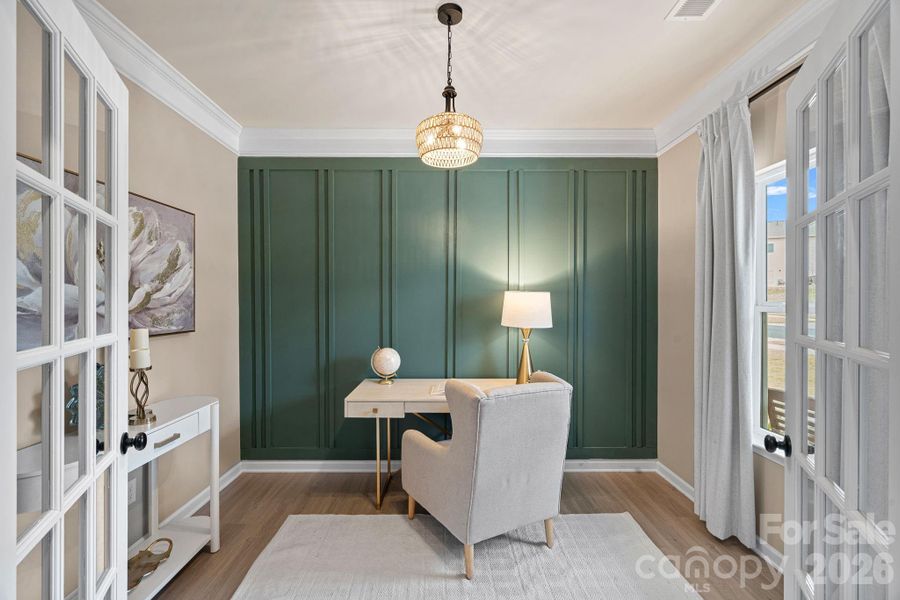 Great office with french doors and board and batten accent wall makes working from home enjoyable! Great office with french doors and board and batten accent wall makes working from home enjoyable!