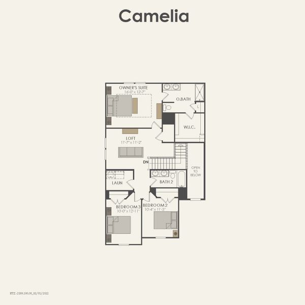 2D floor plan layout for the Camelia by Centex in Arboretum Estates, Terrell, TX (Image 4).
