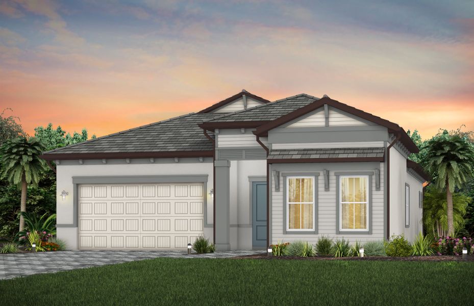 Front exterior of a new home in Avondale at Avenir, Palm Beach Gardens, FL, highlighting curb appeal (Image 22).