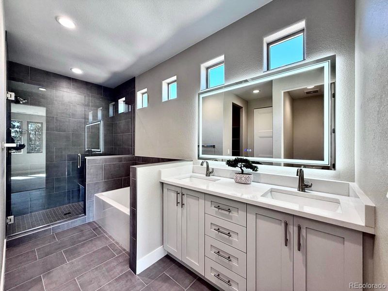 Primary Bathroom with Dual Vanities. Primary Bathroom with Dual Vanities.