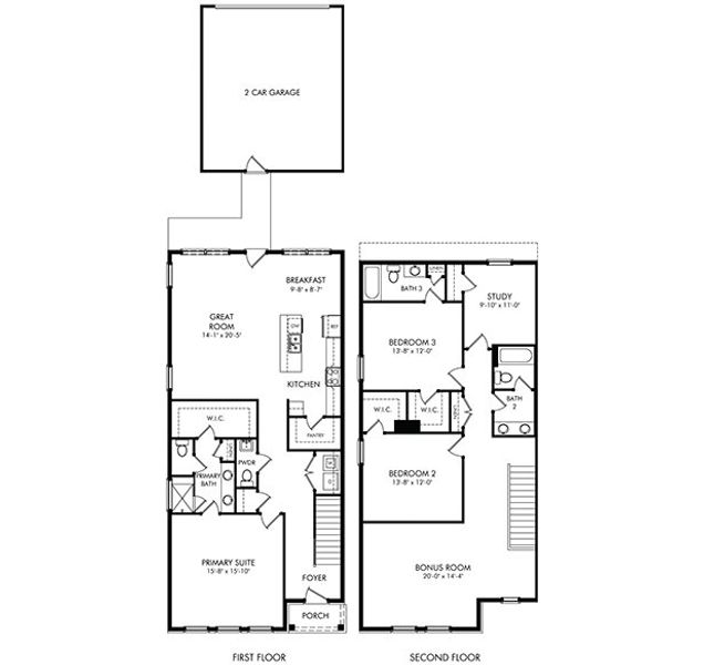 2D floor plan layout of this home in Greystone - Vista Townhomes, Smyrna, TN (Image 1).