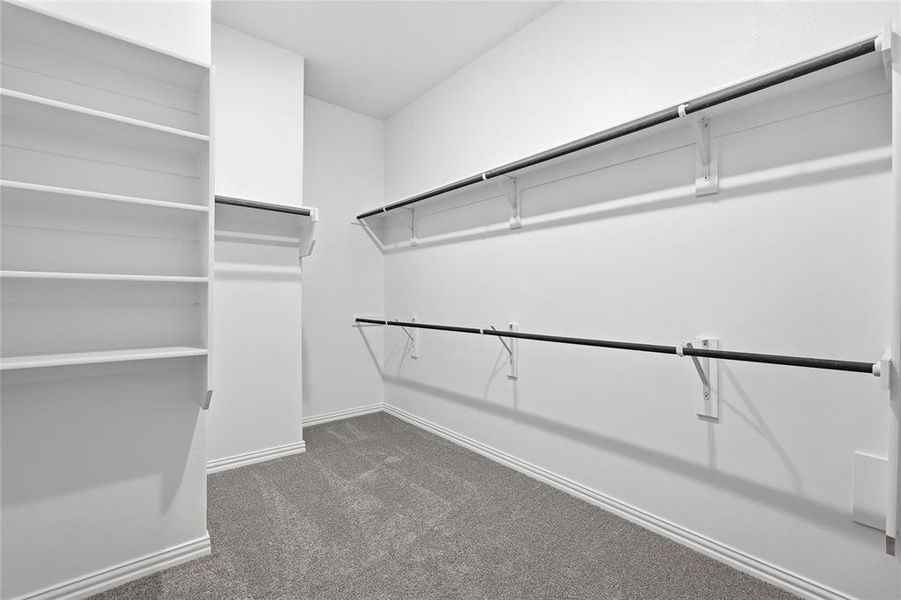 Walk in closet with dark carpet Walk in closet with dark carpet