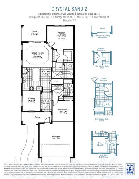 2D floor plan layout for the Crystal Sand 2 by Neal Communities in Vicenza, Venice, FL (Image 5).