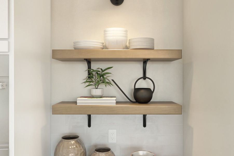 Floating shelves in kitchen