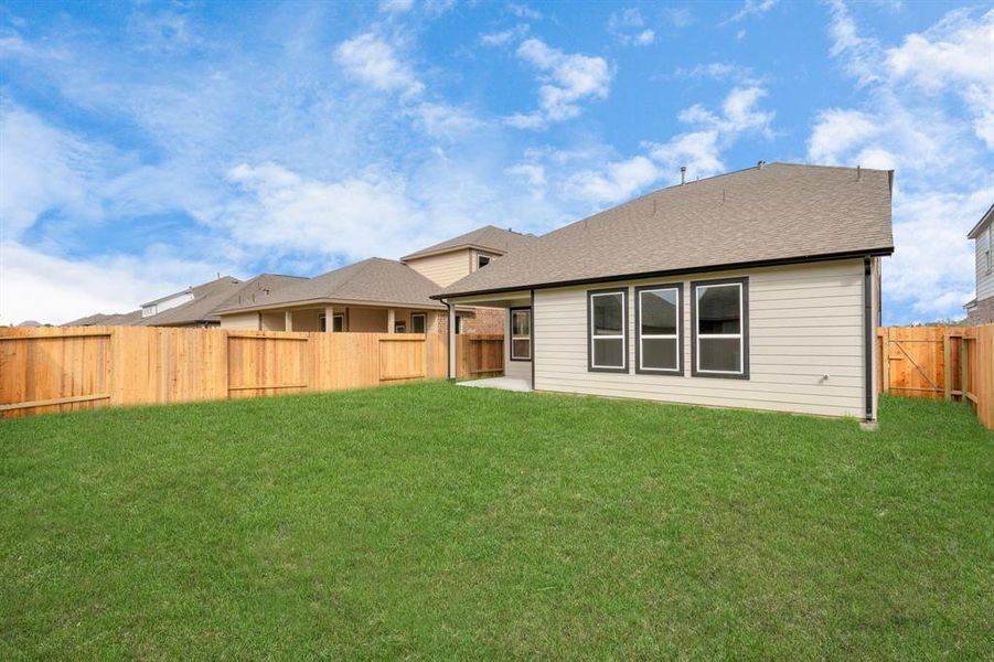 There is plenty of room for the kids to play and adults to relax. Perfect for your outdoor living space, patio furniture, bbq pit, and so much more. The possibilities are endless! Sample photo of completed home with similar floor plan. As-built interior colors and selections may vary.