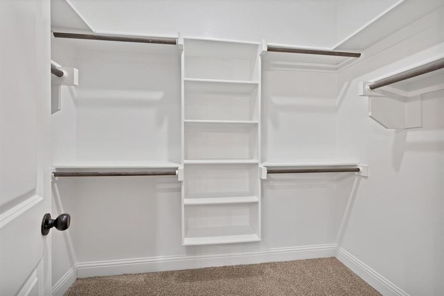 Spacious closet with carpet flooring Spacious closet with carpet flooring