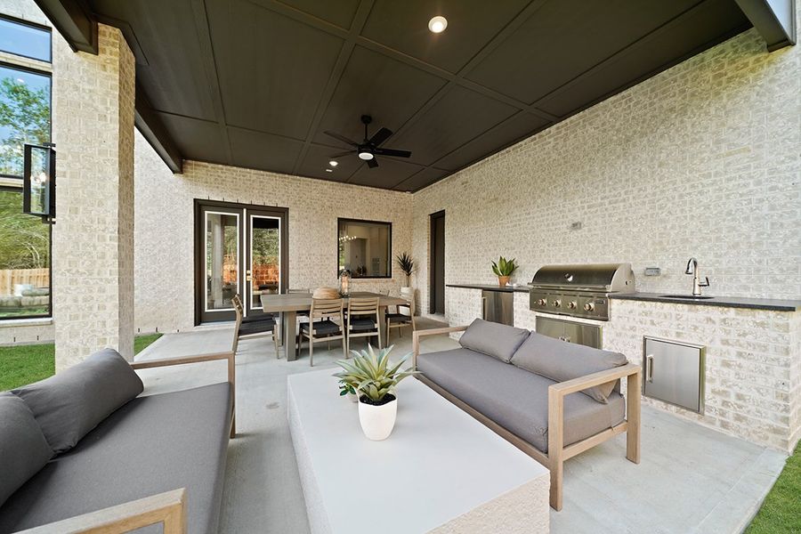 Exterior details and patio area of a home in COLTON - Fedrick Harris, Todd Mission (Image 29).