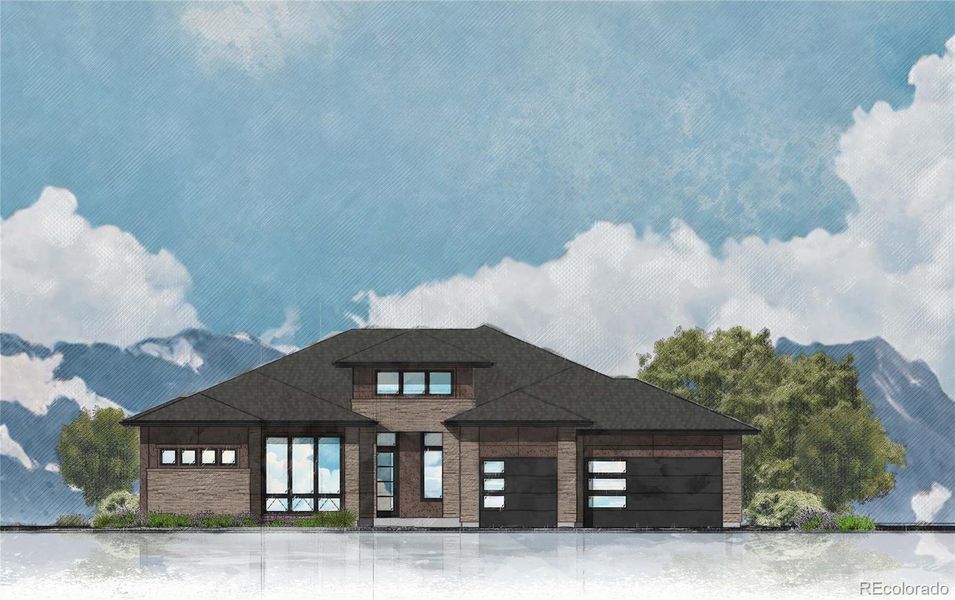 Rare Ranch Floorplan - The Overlook Plan Elevation 3B - 2nd Story Windows are for Dramatic Look Only