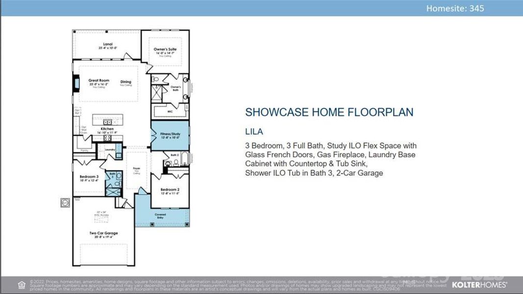 2D floor plan layout of this home in Cresswind Wesley Chapel, Monroe, NC (Image 3).