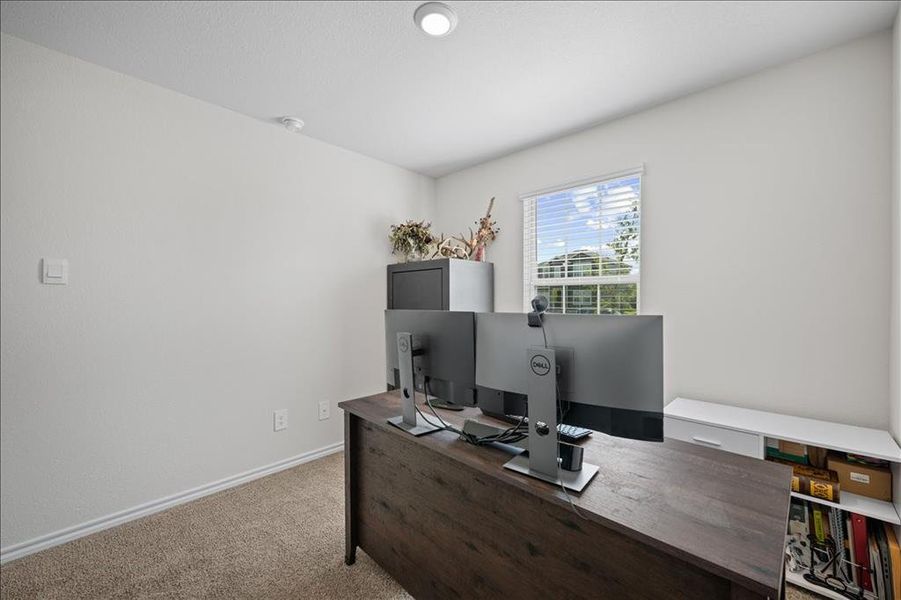 Carpeted office with baseboards Carpeted office with baseboards