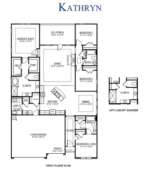 2D floor plan layout for the Kathryn by D.R. Horton in Heirloom Farms, Westminster, SC (Image 3).