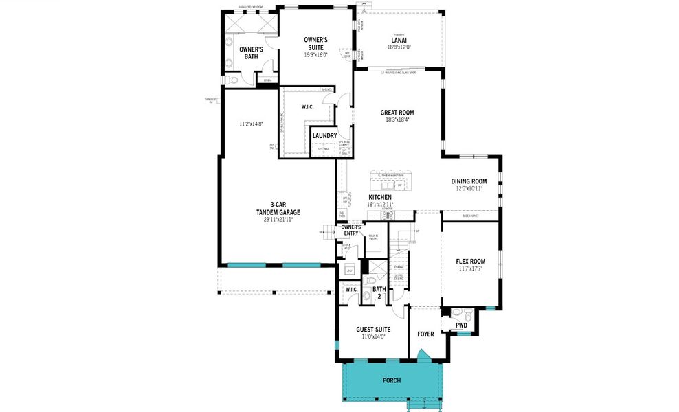 2D floor plan layout for the Sanibel by Mattamy Homes in Celebration, Kissimmee, FL (Image 3).