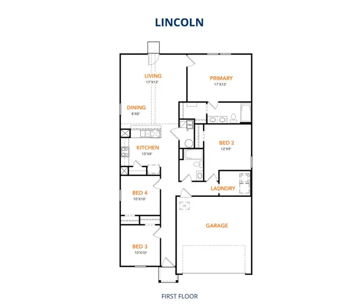 2D floor plan layout for the Lincoln by National HomeCorp in Splawn Ranch, Killeen, TX (Image 3).