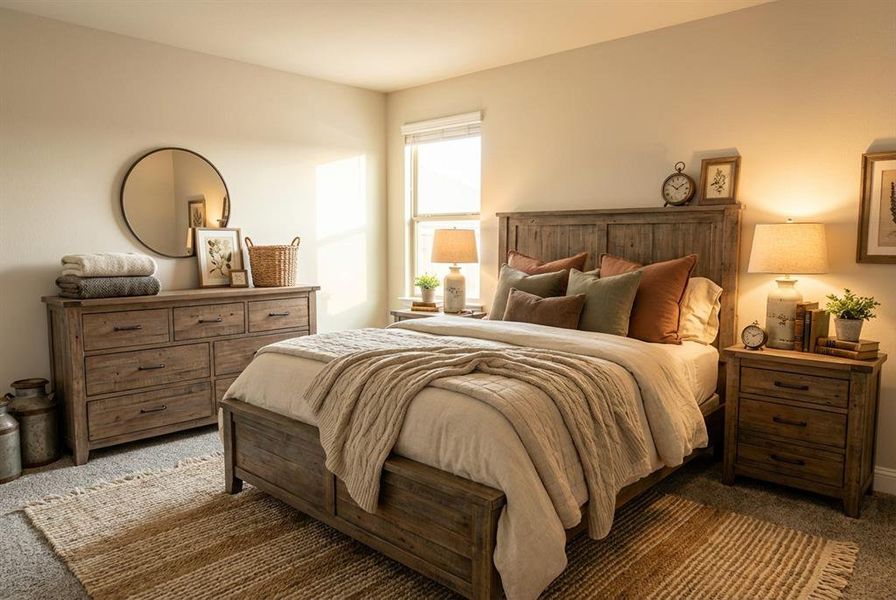 VIRTUALLY STAGED Bedroom with carpet flooring