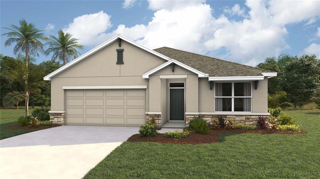 Front exterior of a new home in Sandal Key, Weeki Wachee, FL, highlighting curb appeal (Image 1).