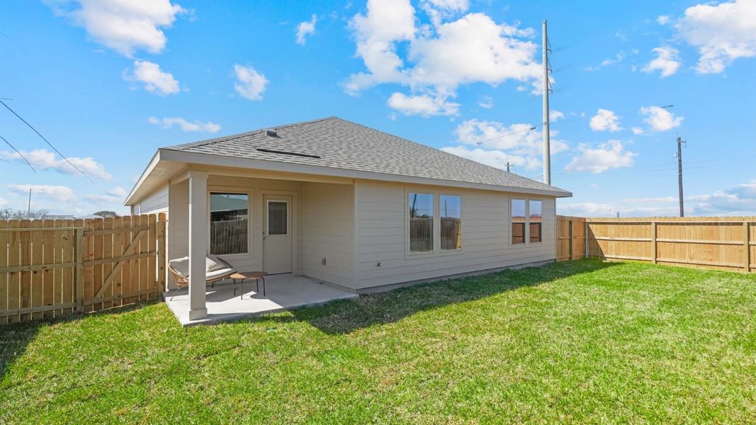 Exterior details and patio area of a home in The Lakes Northwest, Robstown (Image 2). Exterior details and patio area of a home in The Lakes Northwest, Robstown (Image 2).