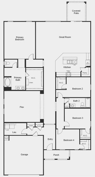 2D floor plan layout for the 2821 by KB Home in Mesquite at Teravalis, Buckeye, AZ (Image 3).