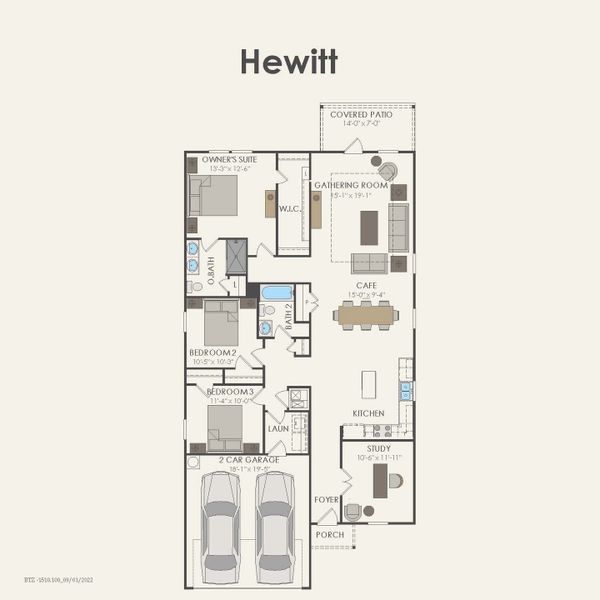 2D floor plan layout for the Hewitt by Centex in Cottonwood, Howe, TX (Image 3).
