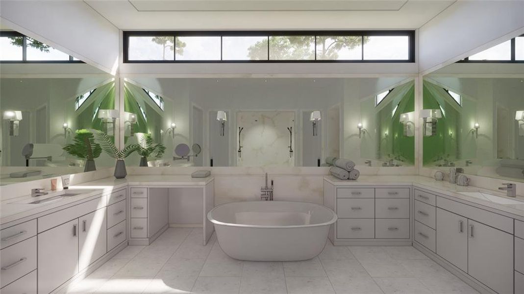 The master bath is designed as a spa sanctuary