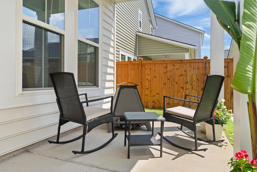 Exterior details and patio area of a home in Sweetgrass at Summers Corner, Summerville (Image 37). Exterior details and patio area of a home in Sweetgrass at Summers Corner, Summerville (Image 37).