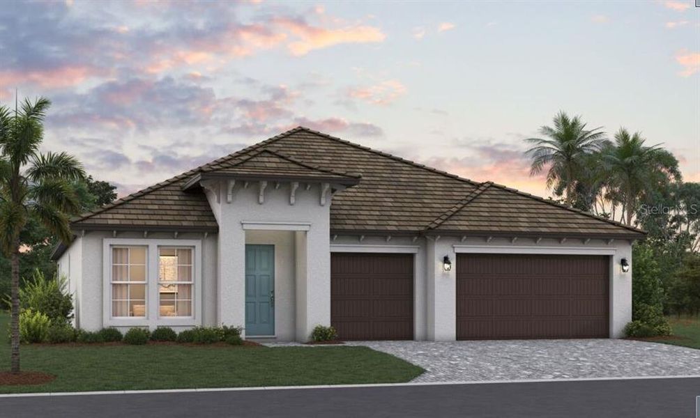 Front exterior of a new home in Cassata Lakes, Nokomis, FL, highlighting curb appeal (Image 1). Front exterior of a new home in Cassata Lakes, Nokomis, FL, highlighting curb appeal (Image 1).