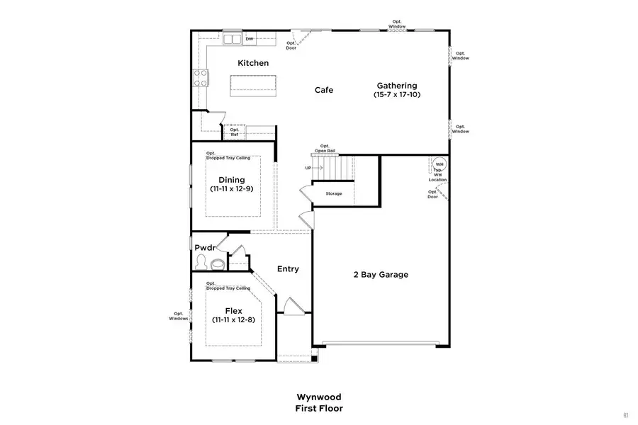 2D floor plan layout for the Wynwood by DRB Homes in Oakmont Manor, Oxford, NC (Image 3).
