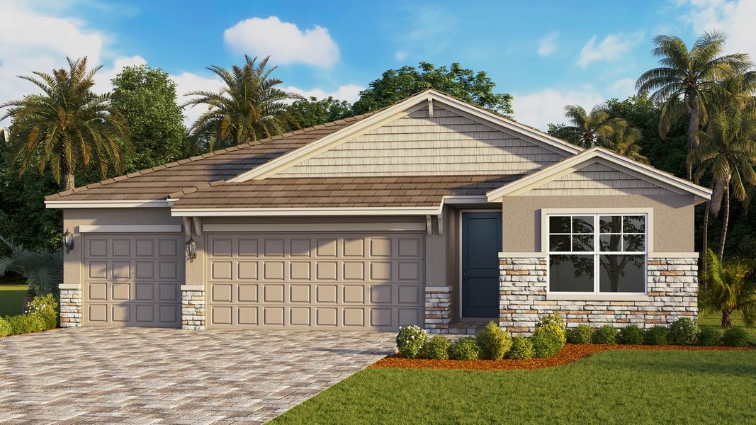 Representative exterior photo of a completed home built from the Madison by D.R. Horton in Cypress Bay West, Palm Bay, FL (Image 5). Representative exterior photo of a completed home built from the Madison by D.R. Horton in Cypress Bay West, Palm Bay, FL (Image 5).