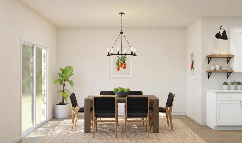 Dining area with charming chandelier Dining area with charming chandelier
