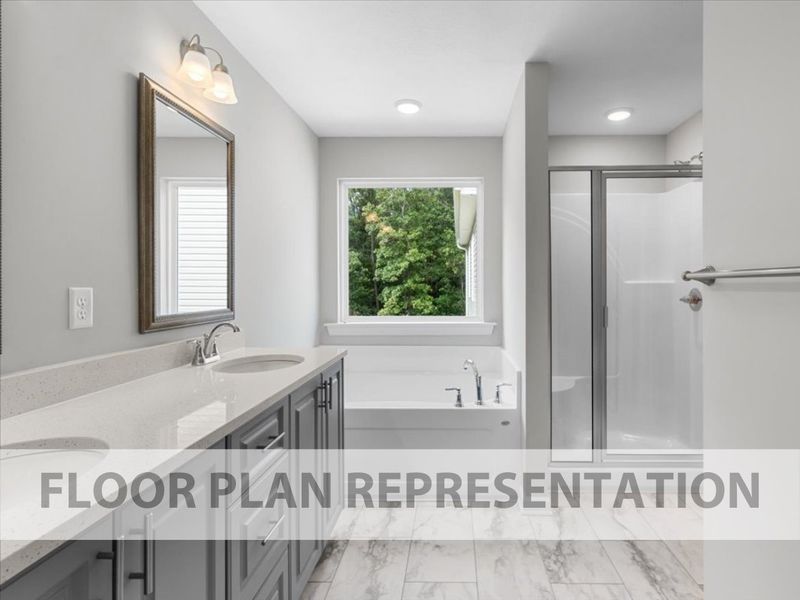 The 1684 Plan Primary Bath | Functional & Maximized Space designed by Ivey Homes