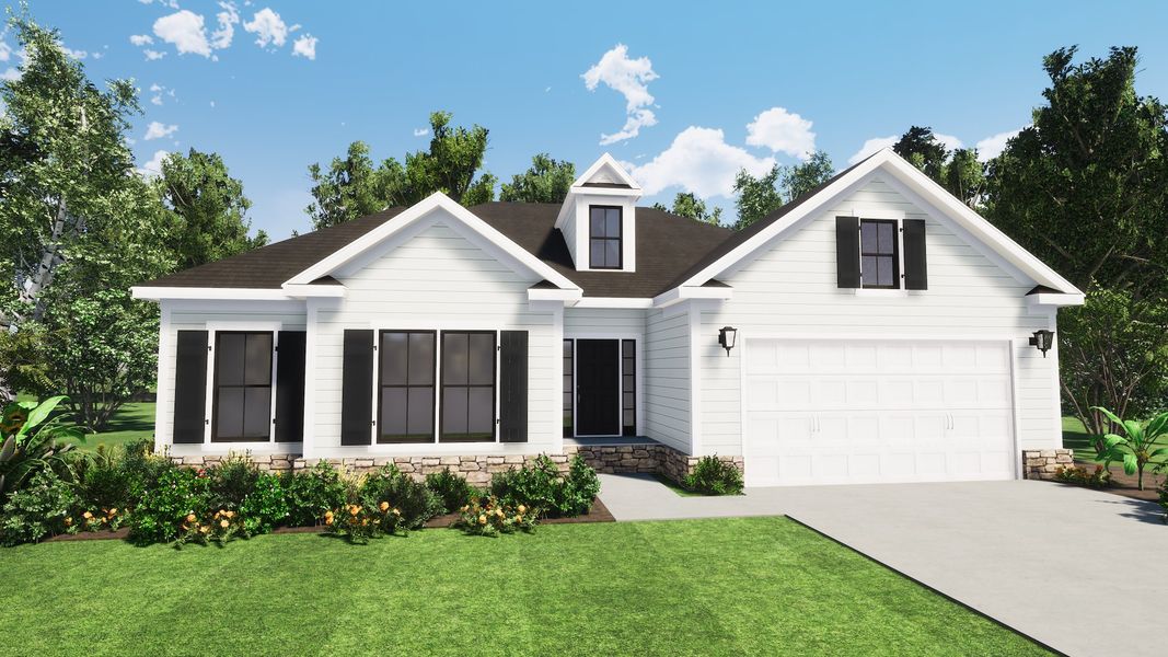 Representative exterior photo of a completed home built from the Aruba by Designer Homes of Georgia in Austin Heights, North Augusta, SC (Image 1).