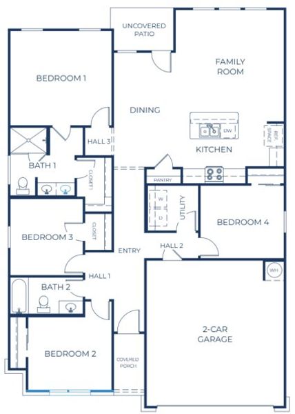 2D floor plan layout of this home in Hillside Village, Temple, TX (Image 3).