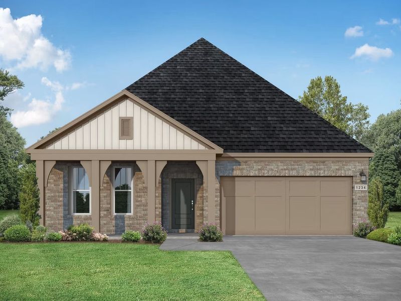 Front exterior of a new home in Meadow Ridge Estates, Josephine, TX, highlighting curb appeal (Image 2). Front exterior of a new home in Meadow Ridge Estates, Josephine, TX, highlighting curb appeal (Image 2).