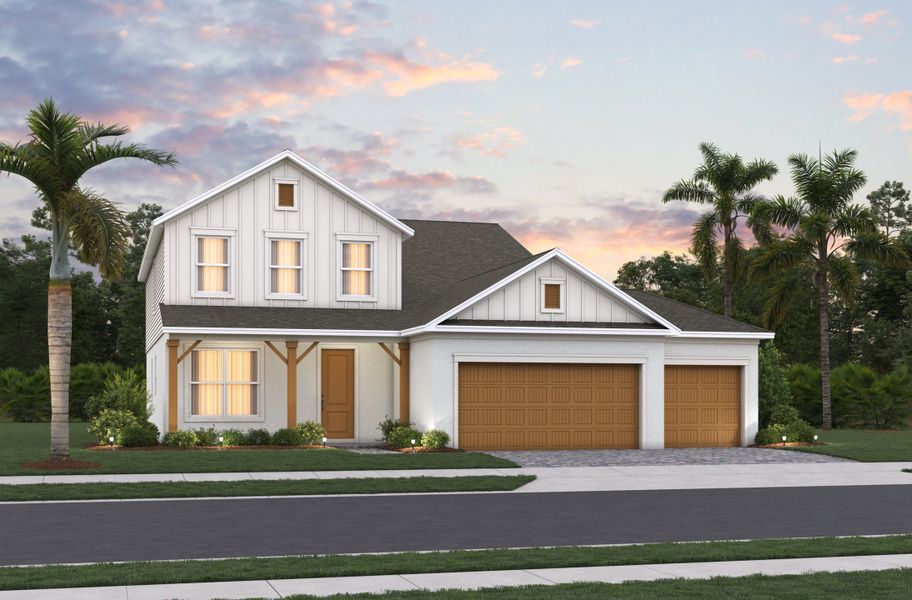 Representative exterior photo of a completed home built from the Newbury Ii by Beazer Homes in Estates at Lake Jesup, Sanford, FL (Image 22). Representative exterior photo of a completed home built from the Newbury Ii by Beazer Homes in Estates at Lake Jesup, Sanford, FL (Image 22).