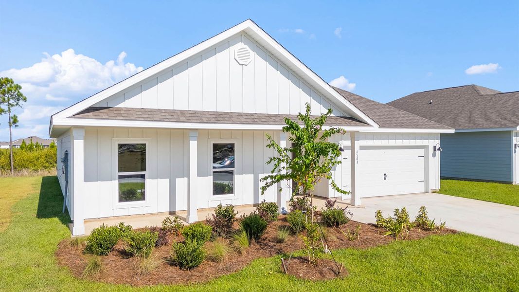Front exterior of a new home in Liberty, Panama City, FL, highlighting curb appeal (Image 2).