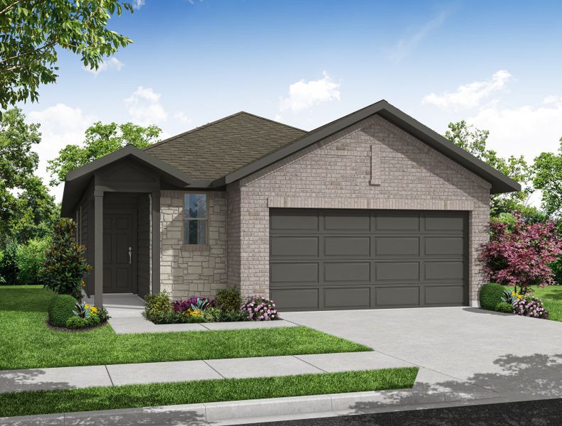 Representative exterior photo of a completed home built from the Elm by Impression Homes in Keeneland, Aubrey, TX (Image 6).