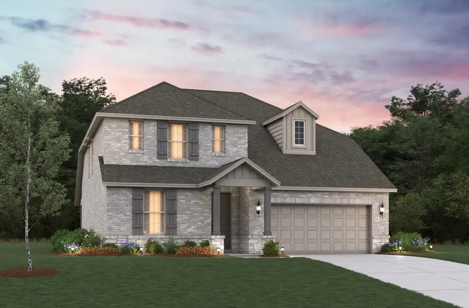 Representative exterior photo of a completed home built from the Cascade by Beazer Homes in Cottonwood, Dorchester, TX (Image 2). Representative exterior photo of a completed home built from the Cascade by Beazer Homes in Cottonwood, Dorchester, TX (Image 2).