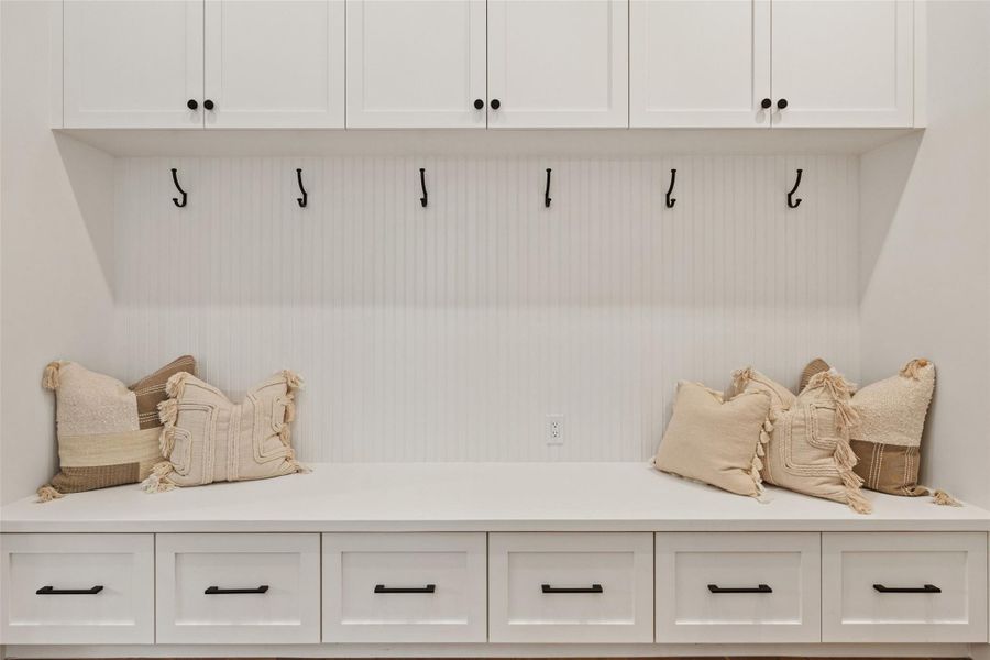 Drop Zone From Garage with Drawer Storage - Additional Air Conditioned closet in garage