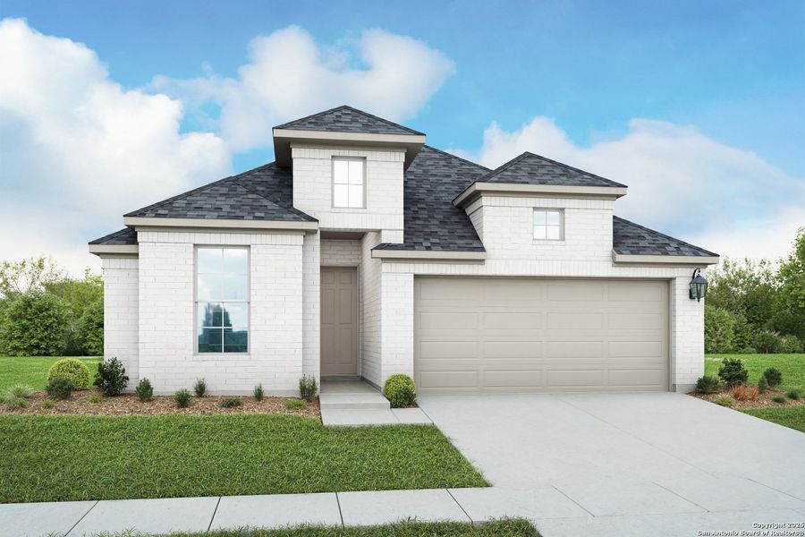 Front exterior of a new home in Clear Creek, New Braunfels, TX, highlighting curb appeal (Image 2).